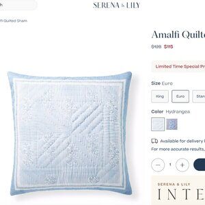 NEW! NWT Serena & Lily Amalfi Euro Sham - Hydrangea - Set of 3